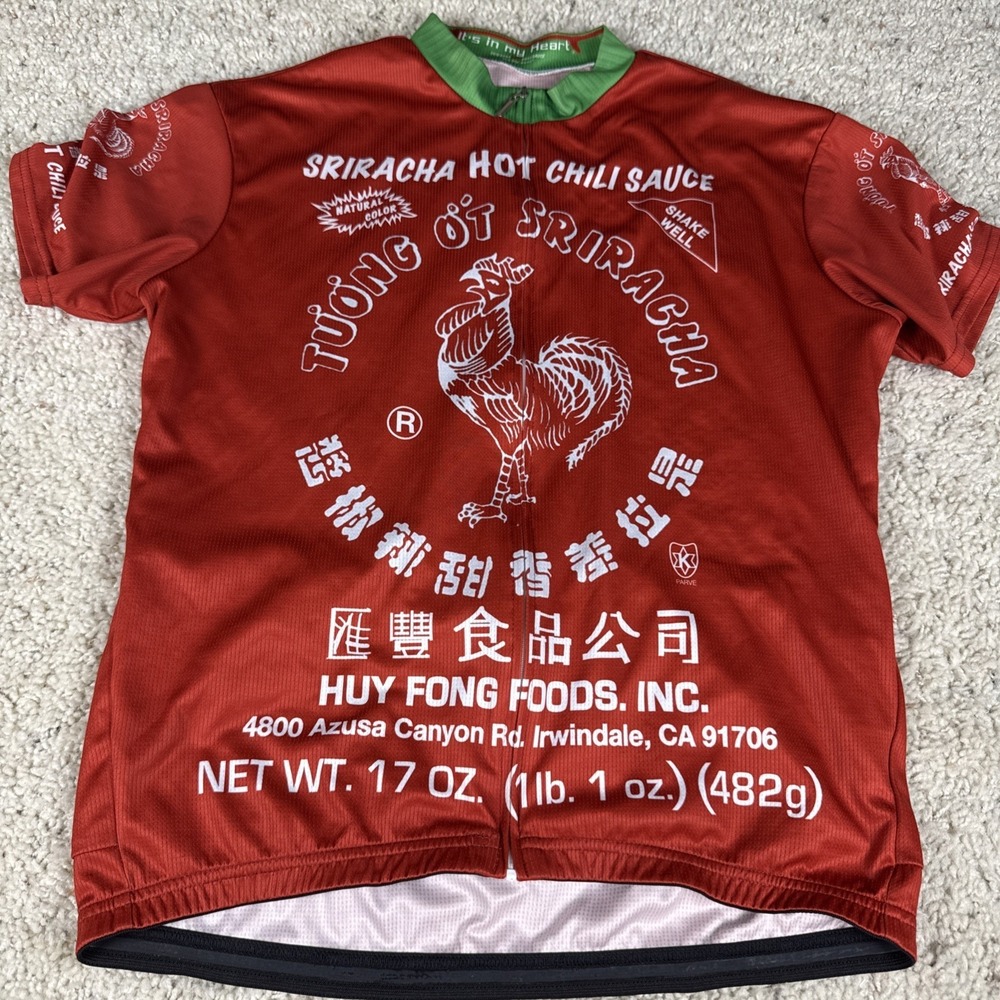 SRIRACHA HOT CHILI SAUCE Huy Fong Men Full Zip Short Sleeve Cycling Jersey XL
